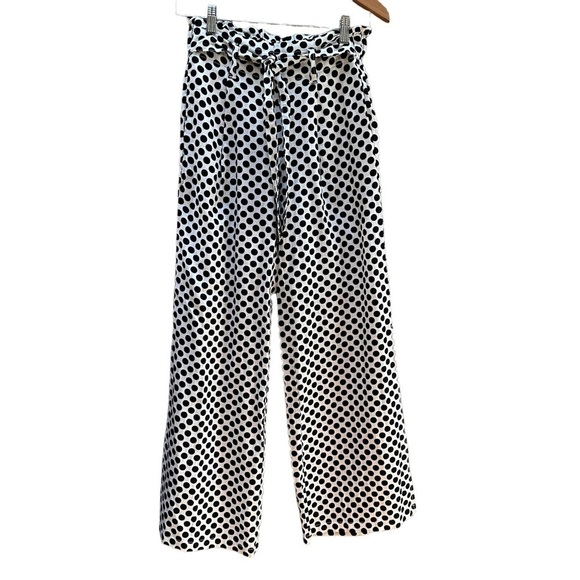 Rewash Pants - Rewash Pants Womens Paper Bag‎ Wide Leg Tie Waist Polka Dots Linen Size XS
